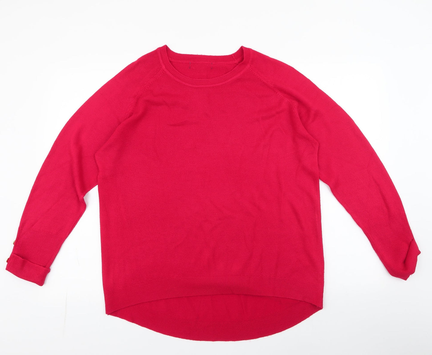 Primark Womens Red Round Neck  Acrylic Pullover Jumper Size L   - Button Sleeve Detail