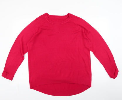 Primark Womens Red Round Neck  Acrylic Pullover Jumper Size L   - Button Sleeve Detail