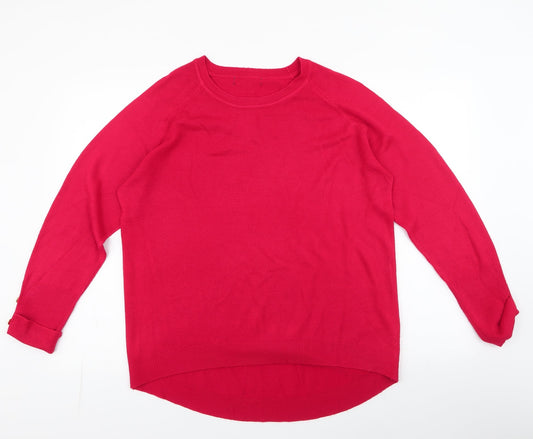Primark Womens Red Round Neck  Acrylic Pullover Jumper Size L   - Button Sleeve Detail