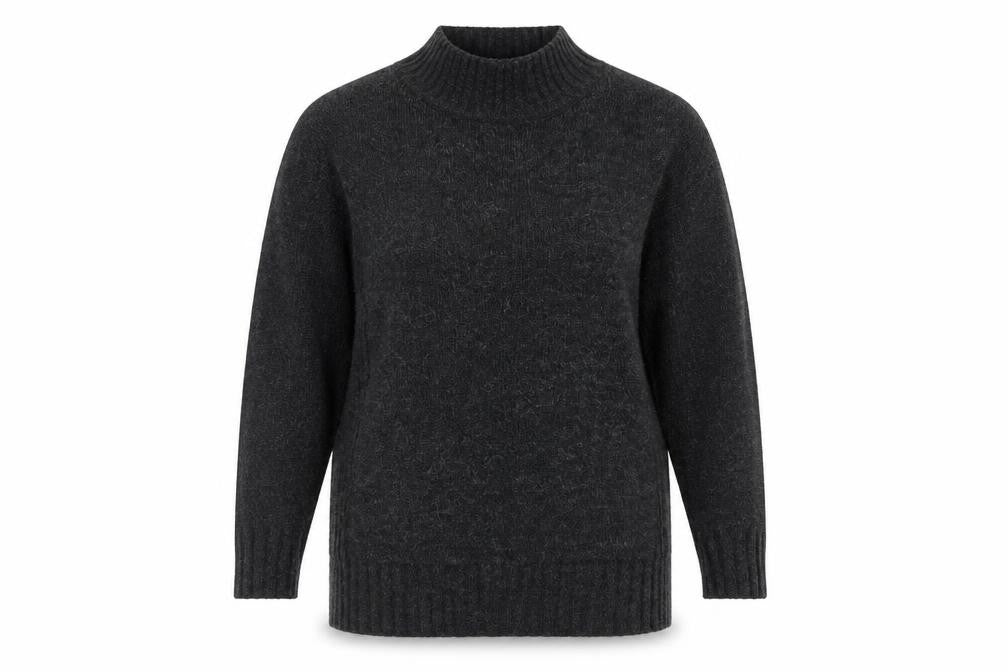 Front view of New Look women’s grey high neck acrylic jumper, size UK 10, - slit sides