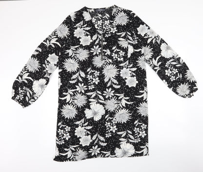 Studio Womens Black Floral Polyester Shirt Dress  Size 12  V-Neck Zip - polka dot