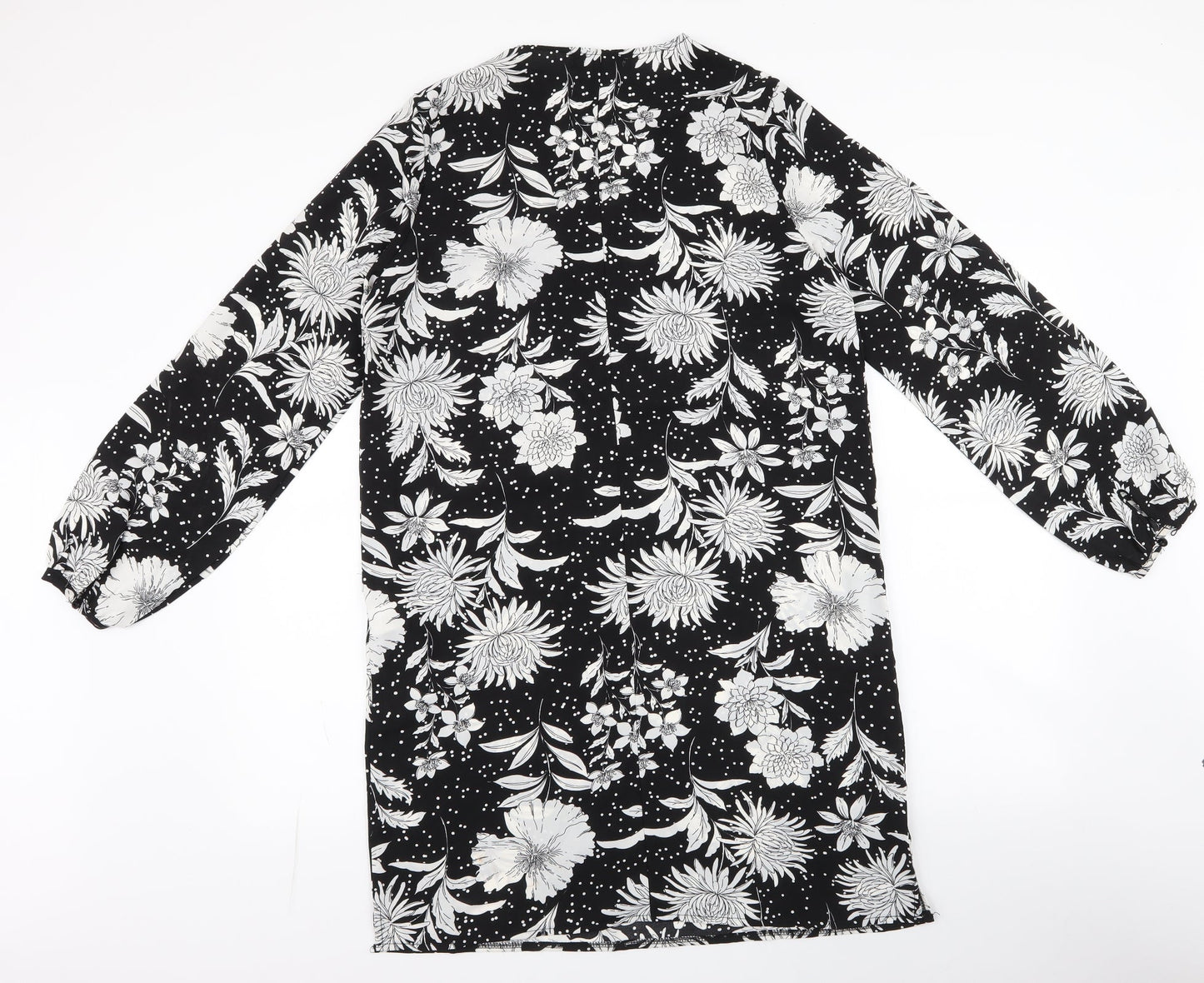 Studio Womens Black Floral Polyester Shirt Dress  Size 12  V-Neck Zip - polka dot