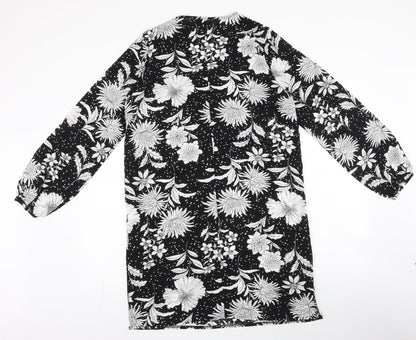 Studio Womens Black Floral Polyester Shirt Dress  Size 12  V-Neck Zip - polka dot