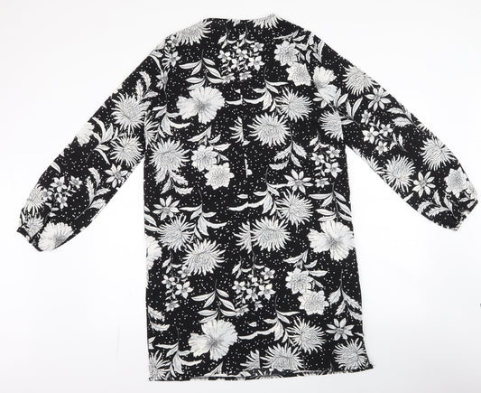 Studio Womens Black Floral Polyester Shirt Dress  Size 12  V-Neck Zip - polka dot
