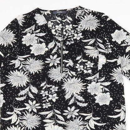 Studio Womens Black Floral Polyester Shirt Dress  Size 12  V-Neck Zip - polka dot