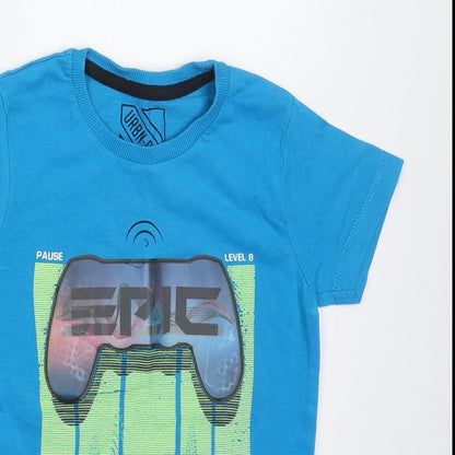 Urban Debt Boys Blue  Cotton Basic T-Shirt Size 5 Years Crew Neck Pullover - Game Mode