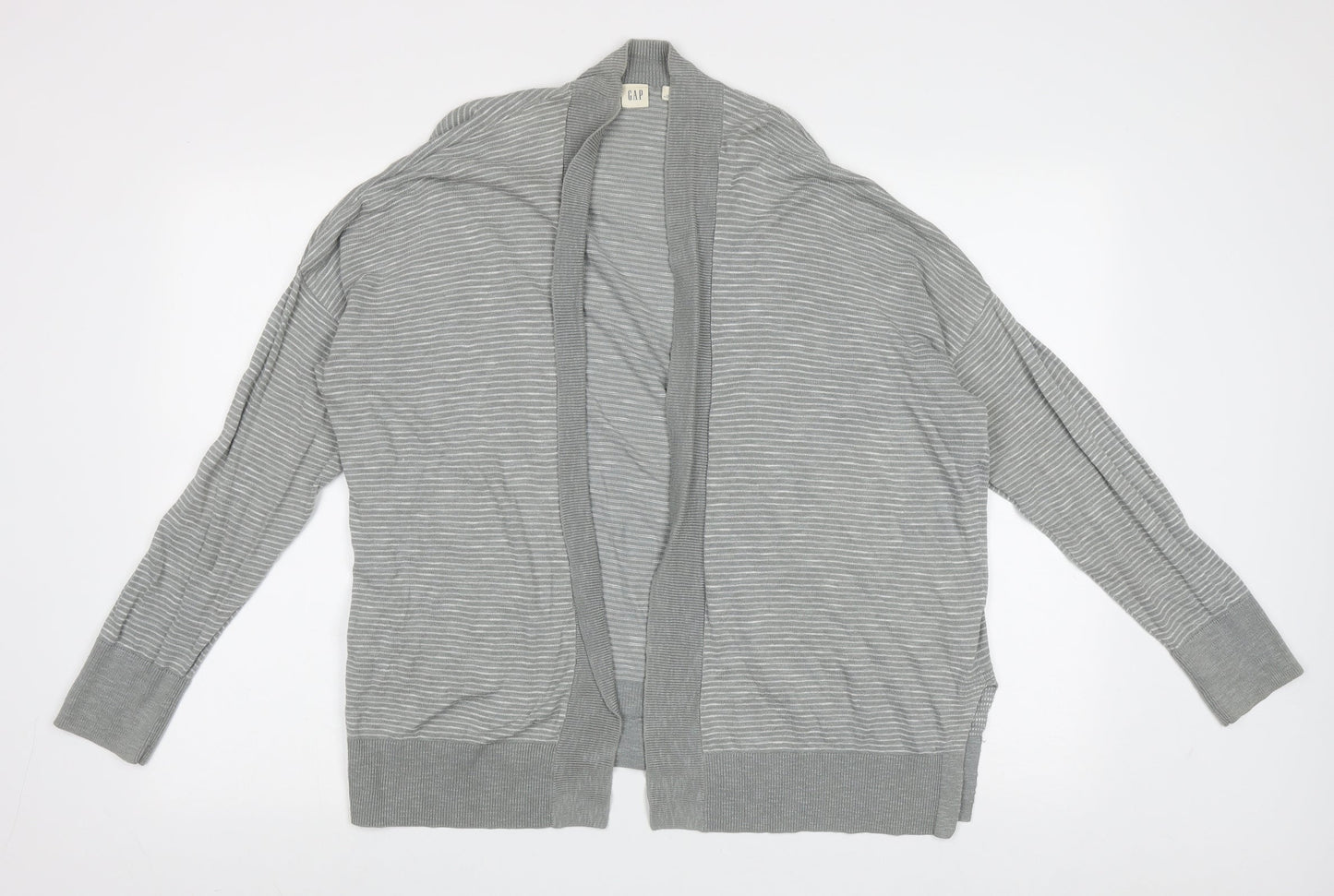 Gap Womens Grey V-Neck Striped Cotton Cardigan Jumper Size L