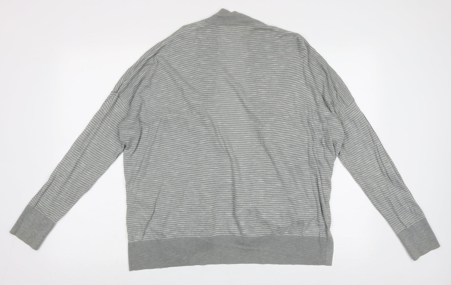 Gap Womens Grey V-Neck Striped Cotton Cardigan Jumper Size L