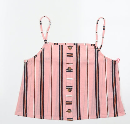 Primark Womens Pink Striped Polyester Cropped Tank Size 12 Square Neck