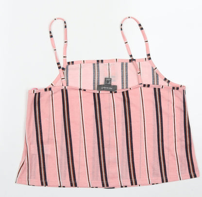 Primark Womens Pink Striped Polyester Cropped Tank Size 12 Square Neck