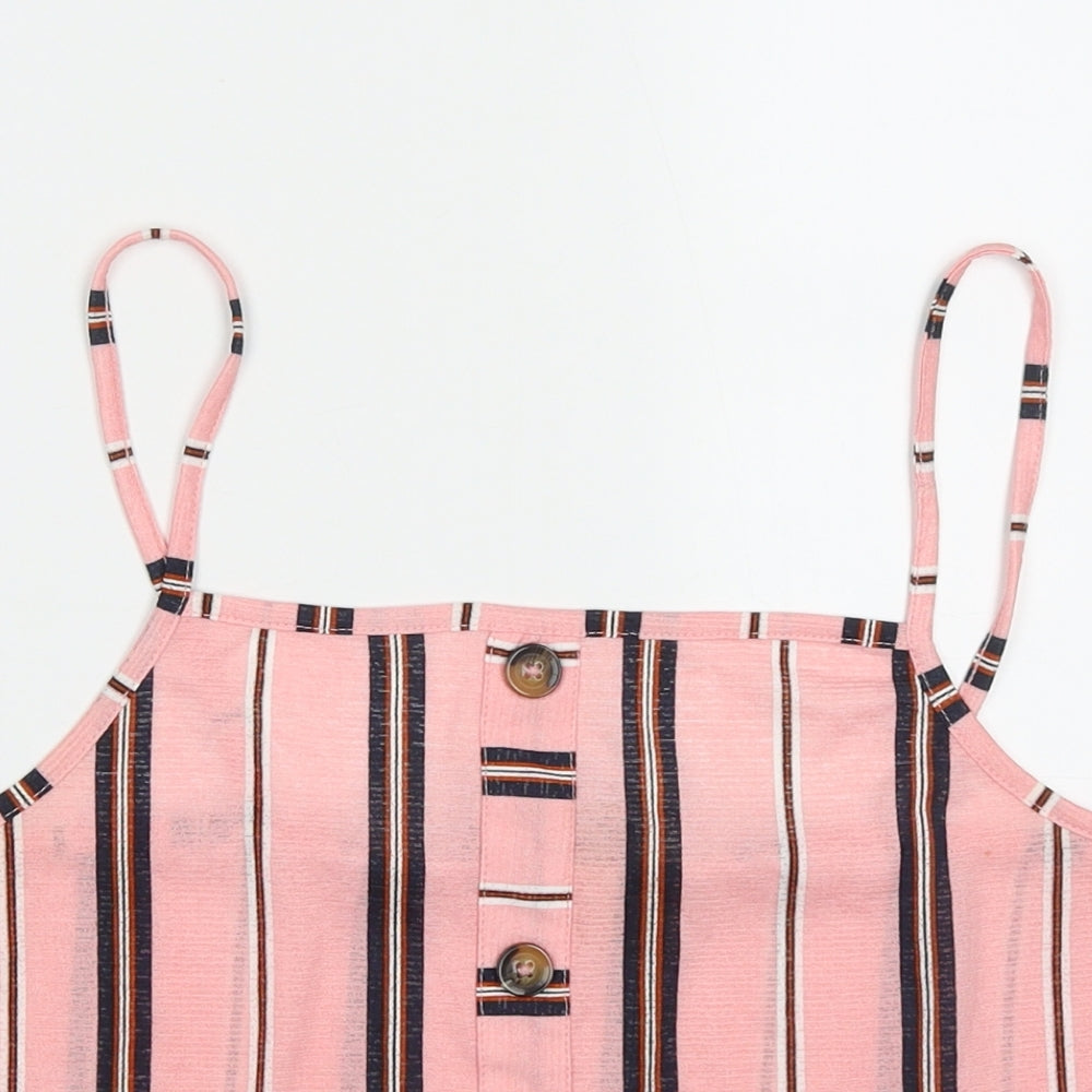 Primark Womens Pink Striped Polyester Cropped Tank Size 12 Square Neck