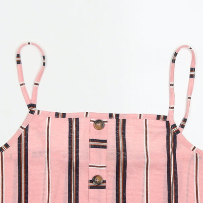 Primark Womens Pink Striped Polyester Cropped Tank Size 12 Square Neck