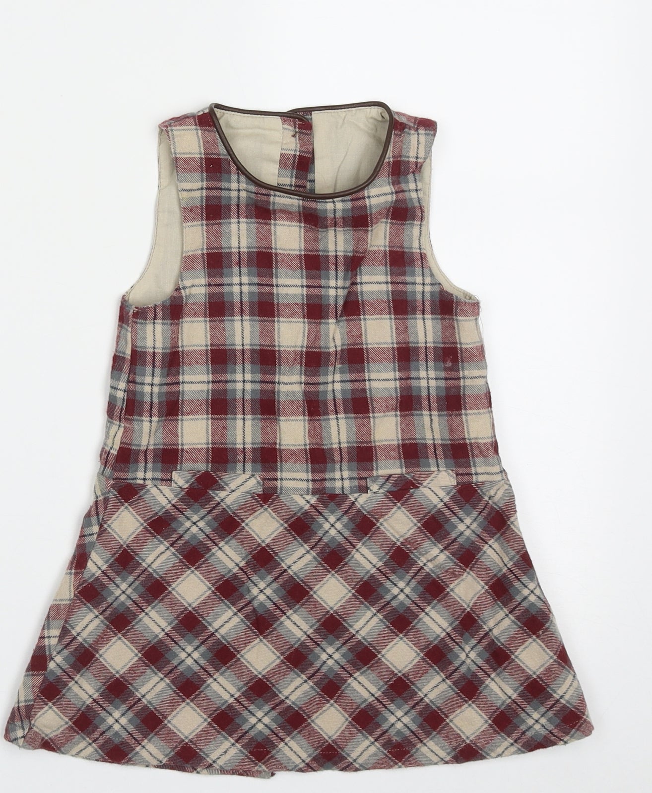 Dunnes Stores Girls Red Check Cotton A-Line  Size 2-3 Years  Crew Neck Button