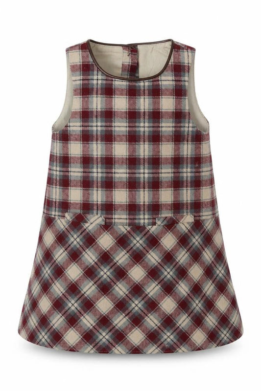 Dunnes Stores Girls Red Check Cotton A-Line  Size 2-3 Years  Crew Neck Button