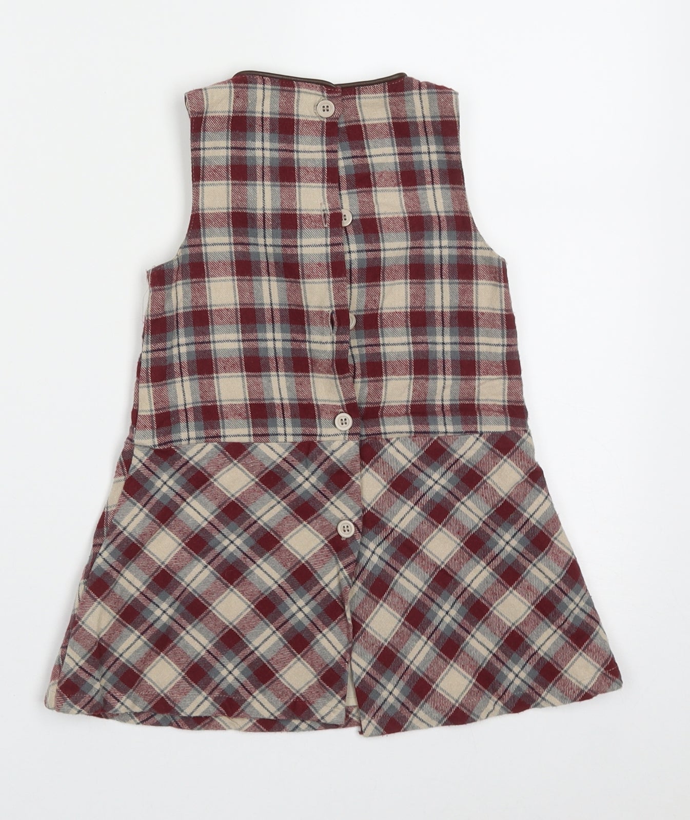 Dunnes Stores Girls Red Check Cotton A-Line  Size 2-3 Years  Crew Neck Button