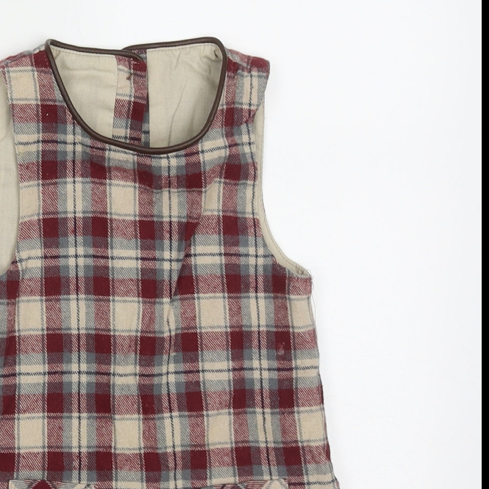 Dunnes Stores Girls Red Check Cotton A-Line  Size 2-3 Years  Crew Neck Button