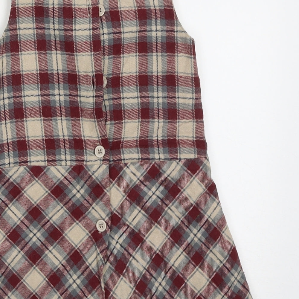 Dunnes Stores Girls Red Check Cotton A-Line  Size 2-3 Years  Crew Neck Button