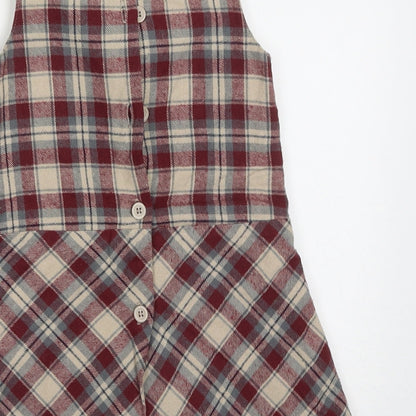 Dunnes Stores Girls Red Check Cotton A-Line  Size 2-3 Years  Crew Neck Button