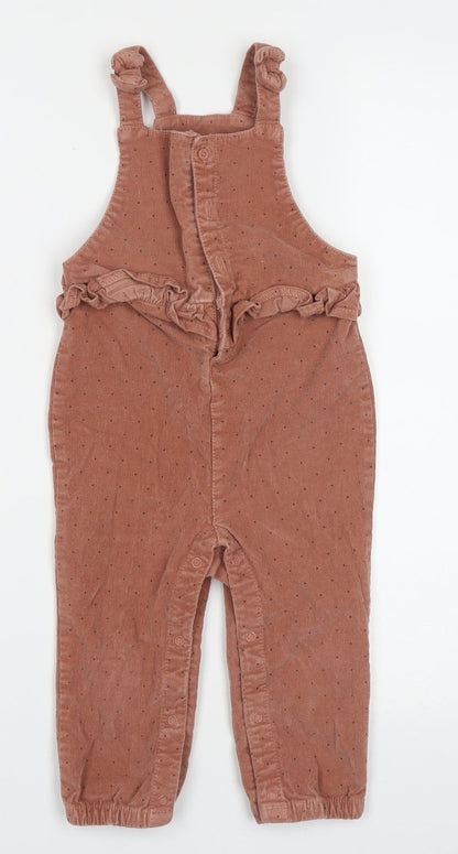 Dunnes Stores Girls Brown Polka Dot Cotton Dungaree One-Piece Size 18-24 Months  Button