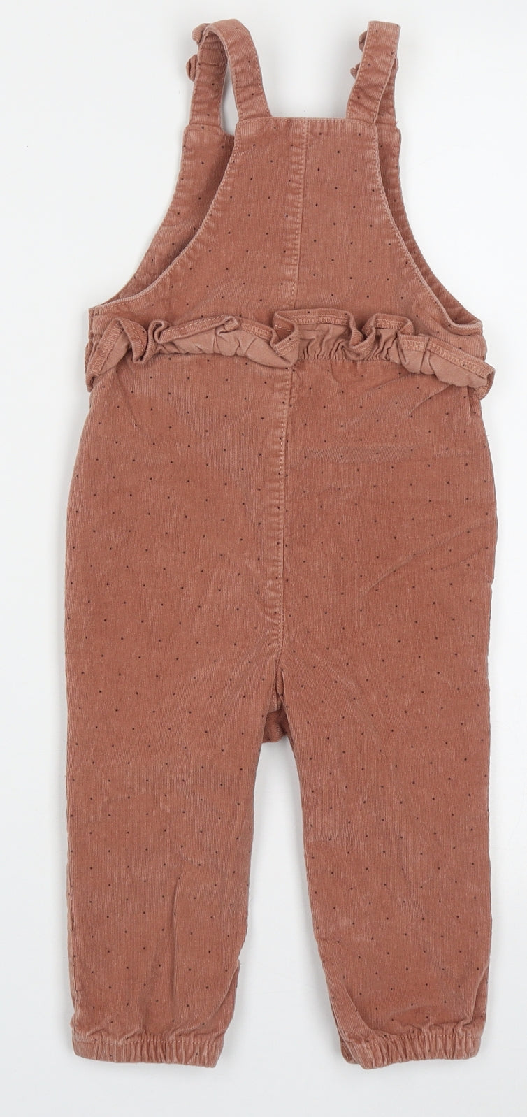 Dunnes Stores Girls Brown Polka Dot Cotton Dungaree One-Piece Size 18-24 Months  Button