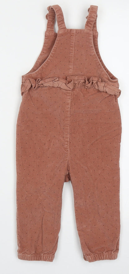 Dunnes Stores Girls Brown Polka Dot Cotton Dungaree One-Piece Size 18-24 Months  Button