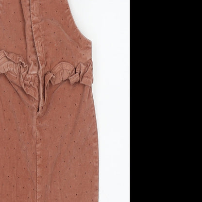 Dunnes Stores Girls Brown Polka Dot Cotton Dungaree One-Piece Size 18-24 Months  Button