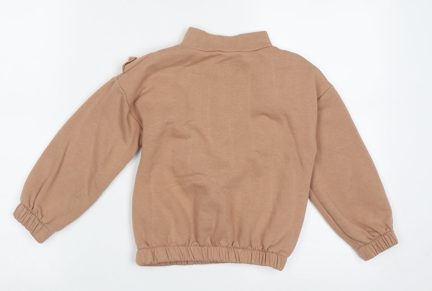 Matalan Girls Brown High Neck  Polyester Pullover Jumper Size 6 Years  Zip