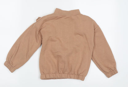 Matalan Girls Brown High Neck  Polyester Pullover Jumper Size 6 Years  Zip