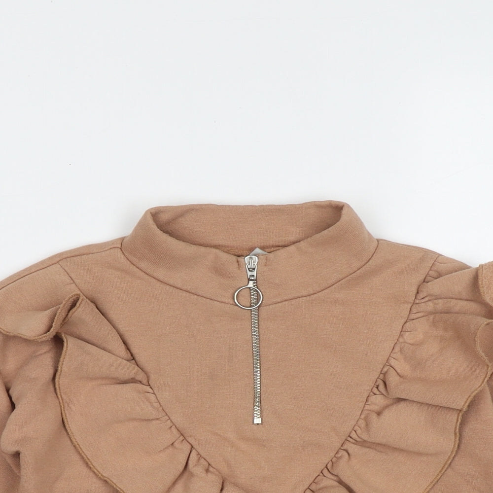 Matalan Girls Brown High Neck  Polyester Pullover Jumper Size 6 Years  Zip