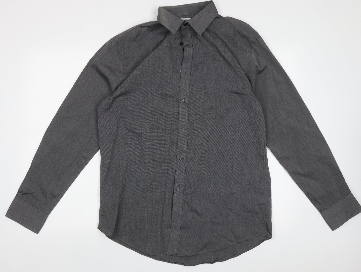F&F Mens Grey  Polyester  Button-Up Size 15.5 Collared Button