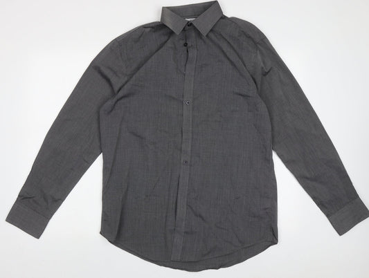 F&F Mens Grey  Polyester  Button-Up Size 15.5 Collared Button