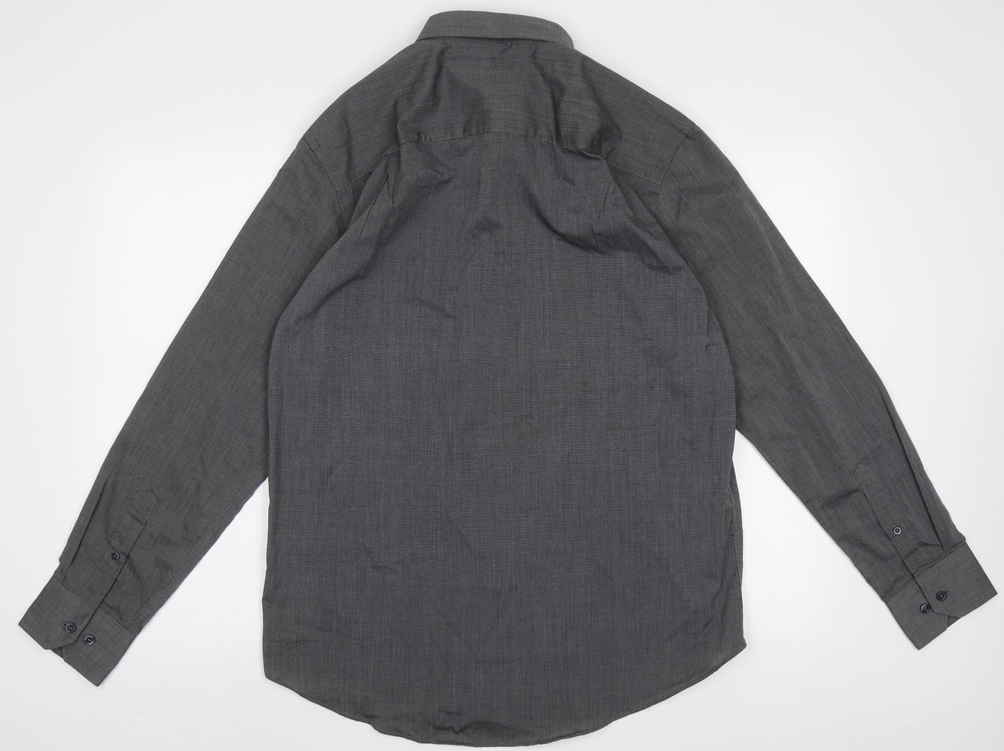 F&F Mens Grey  Polyester  Button-Up Size 15.5 Collared Button