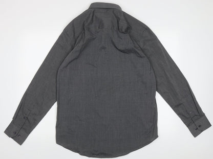 F&F Mens Grey  Polyester  Button-Up Size 15.5 Collared Button