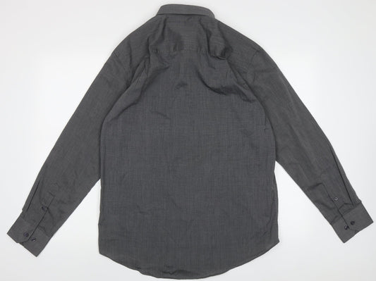 F&F Mens Grey  Polyester  Button-Up Size 15.5 Collared Button