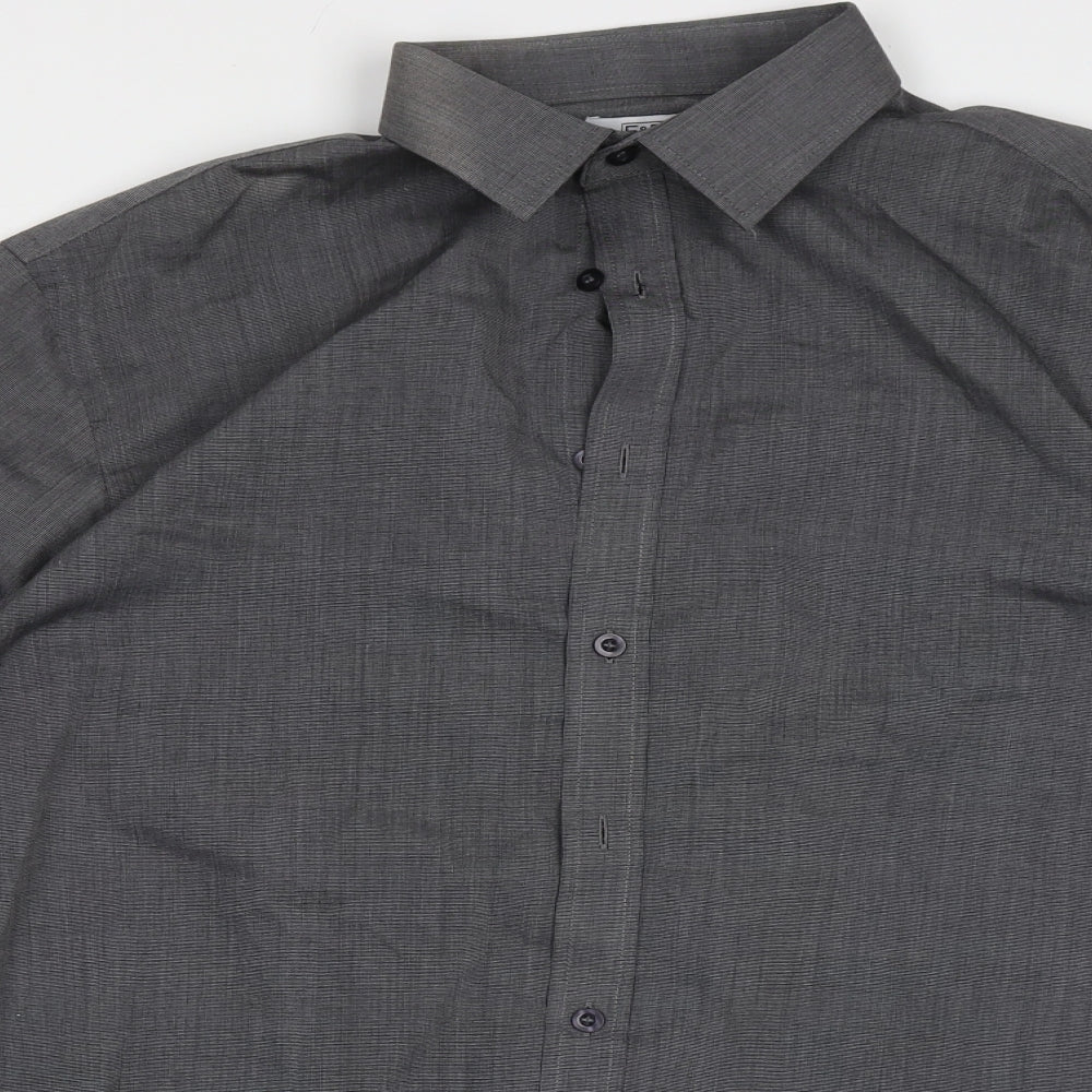 F&F Mens Grey  Polyester  Button-Up Size 15.5 Collared Button