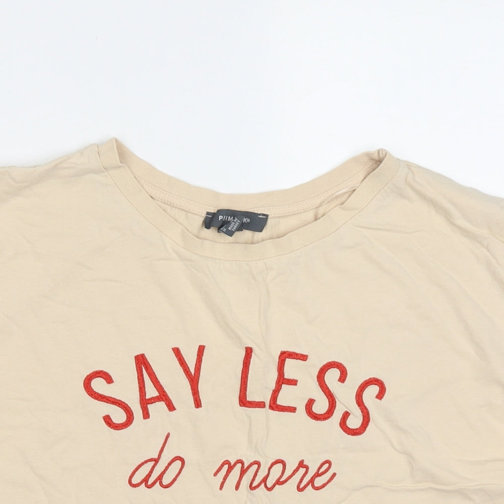 Primark Womens Beige  Cotton Cropped T-Shirt Size M Crew Neck - Say less do more
