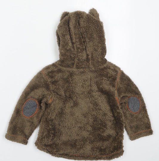 NEXT Boys Brown  Polyester Basic T-Shirt Size 18-24 Months High Neck Pullover - Bear Hoodie