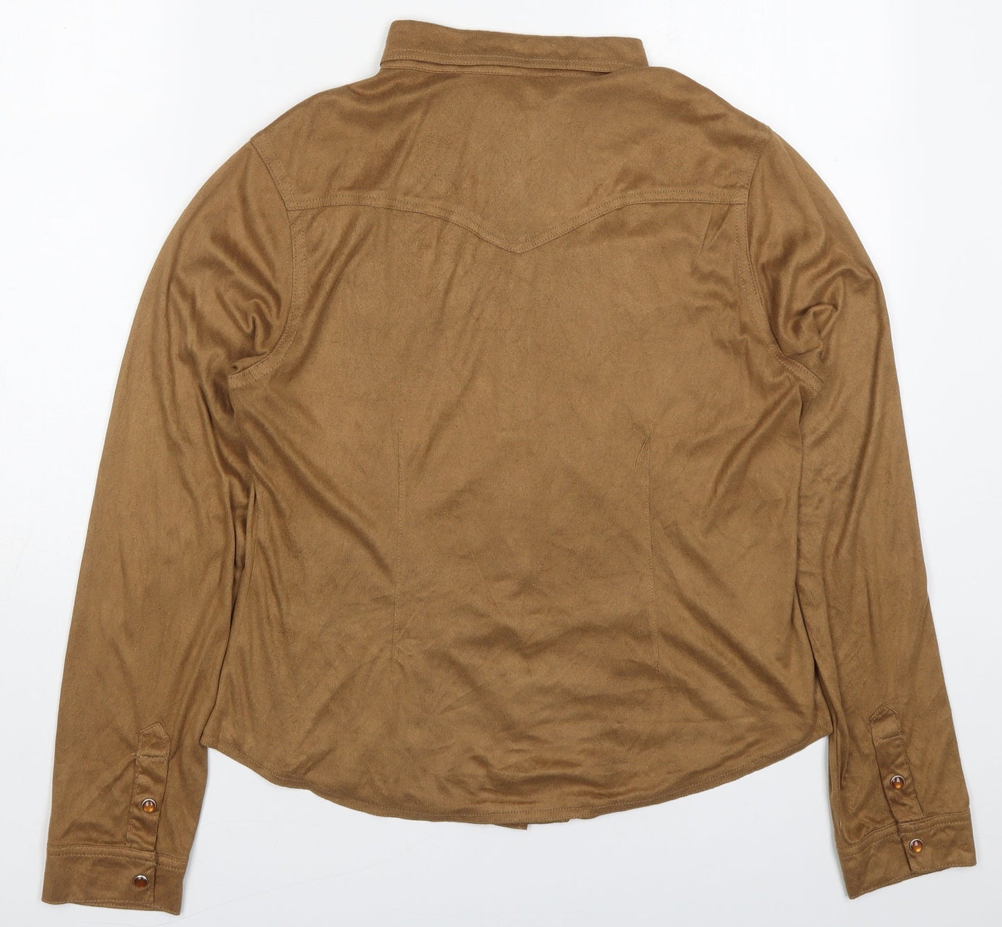 Roomates Womens Brown  Polyester Basic Button-Up Size L Collared