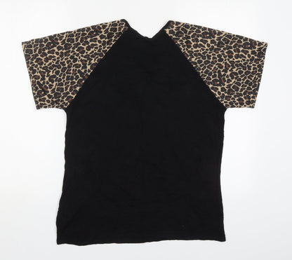 Boohoo Womens Black Animal Print Viscose Basic T-Shirt Size 12 Crew Neck