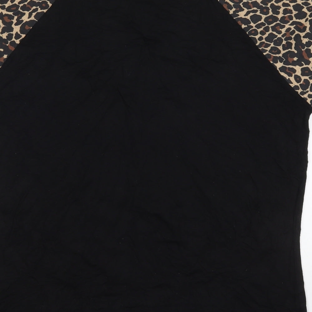 Boohoo Womens Black Animal Print Viscose Basic T-Shirt Size 12 Crew Neck