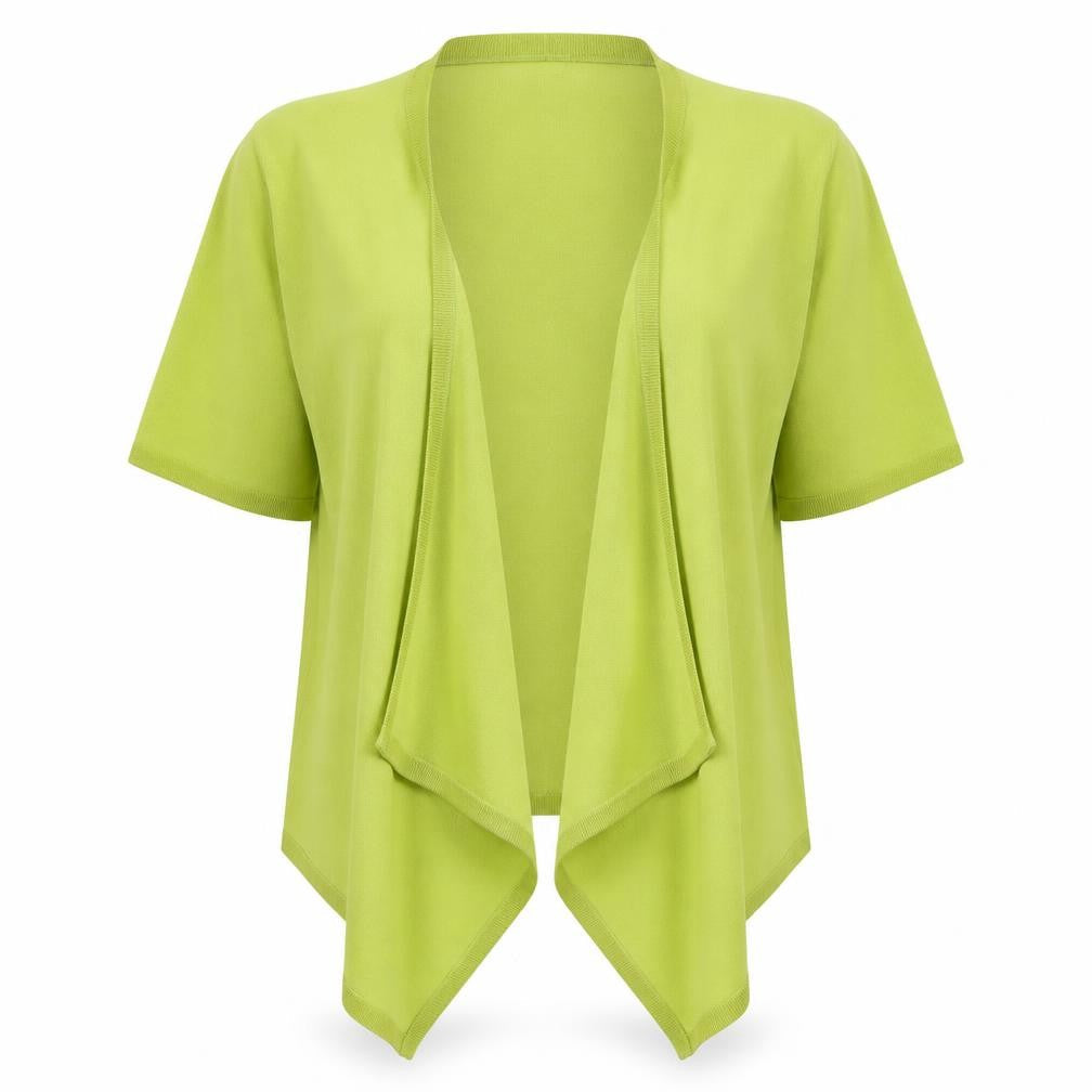 Front view of Country Casuals women’s green v-neck viscose cardigan jumper, size UK 14