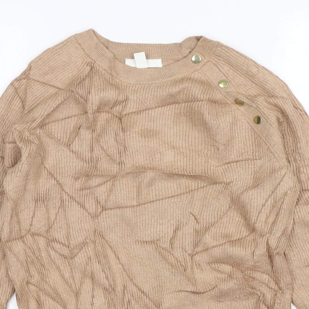 H&M Womens Beige Round Neck  Viscose Pullover Jumper Size M