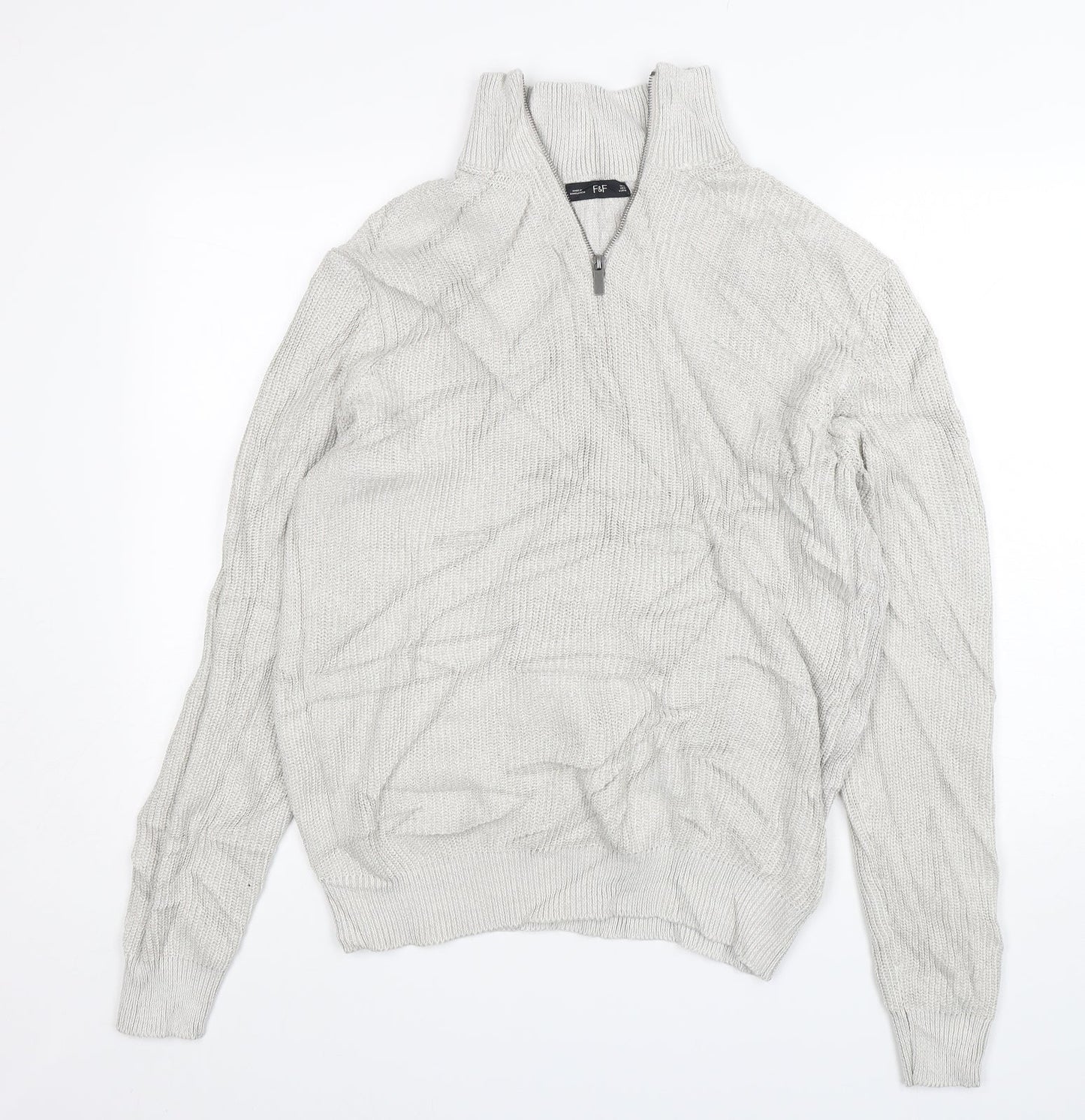 F&F Mens Grey Mock Neck  Acrylic Pullover Jumper Size M