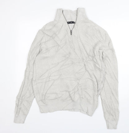 F&F Mens Grey Mock Neck  Acrylic Pullover Jumper Size M