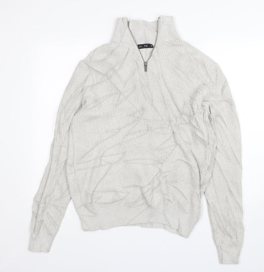 F&F Mens Grey Mock Neck  Acrylic Pullover Jumper Size M