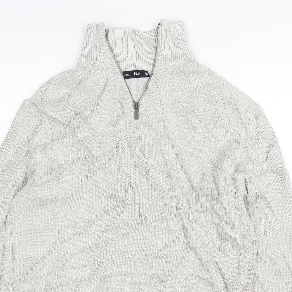 F&F Mens Grey Mock Neck  Acrylic Pullover Jumper Size M
