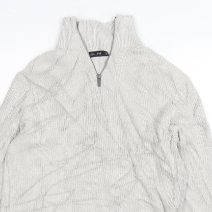 F&F Mens Grey Mock Neck  Acrylic Pullover Jumper Size M