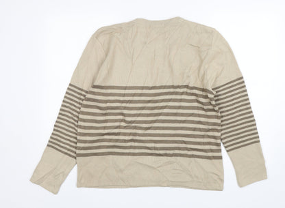 Glimpse  Womens Beige Round Neck Striped Polyester Pullover Jumper Size L