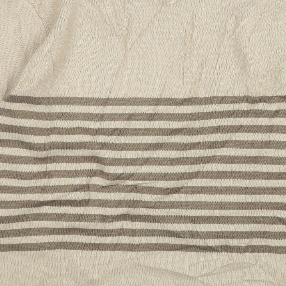 Glimpse  Womens Beige Round Neck Striped Polyester Pullover Jumper Size L