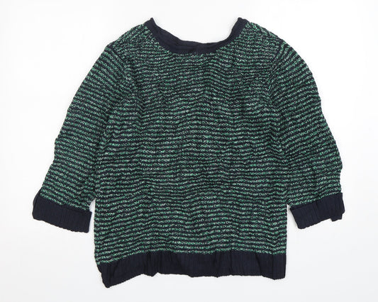 Isle Essentials Womens Green Round Neck Striped Cotton Pullover Jumper Size S